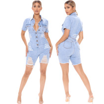 Perforated denim jumpsuit shorts Perforated denim jumpsuit shorts