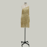 One shoulder fringed slim fitting dress