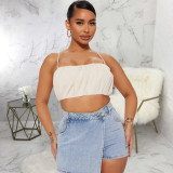 Wear slim fitting stretch denim cropped pants