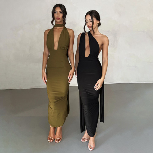 V-Neck Strap Open Back Sexy Wrap Hip Dress