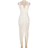 Open Back Sexy V-Neck Show Leg Long Split Dress