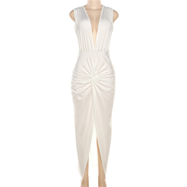 Open Back Sexy V-Neck Show Leg Long Split Dress