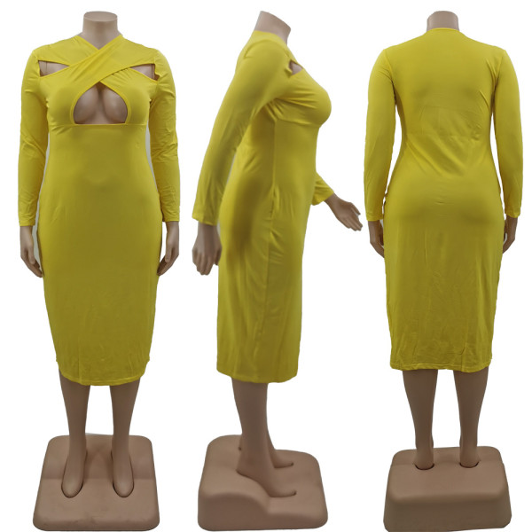 Large Women's Solid Color Dress