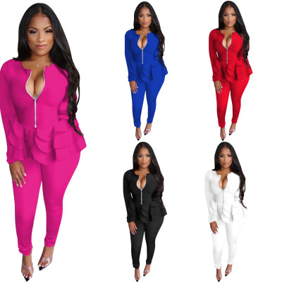 Long sleeved zippered top and pants set