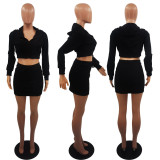 Sexy Open Waist Casual Hooded Dress Two Piece Set