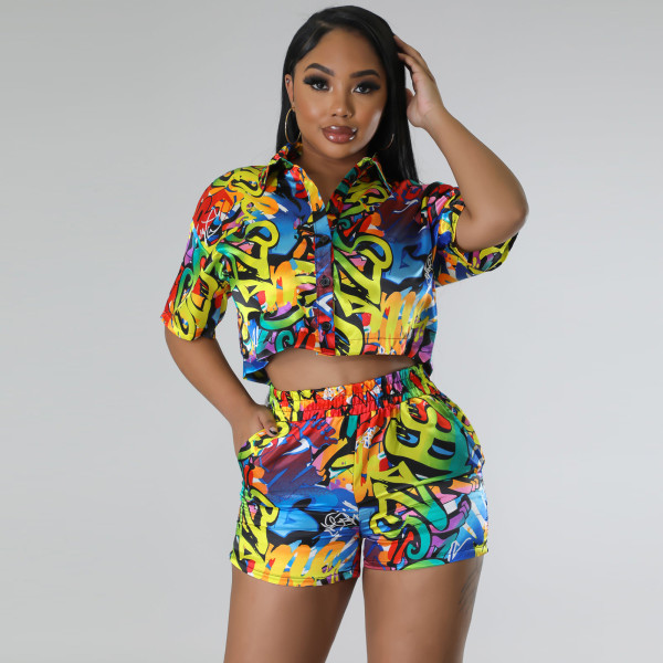 Printed shirt short sleeved shorts set