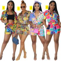 Printed shirt short sleeved shorts set