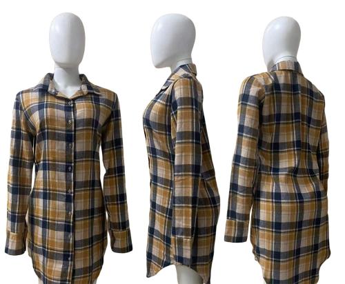 Loose classic plaid lapel shirt dress