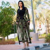 Two piece set of printed cape jacket and pants