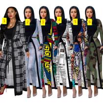 Two piece set of printed cape jacket and pants Two piece set of printed cape jacket and pants