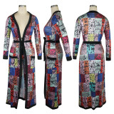 Two piece set of printed cape jacket and pants