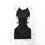 Chain tied waist sexy spicy girl nightclub hang neck wrap buttocks dress
