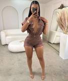 Waistband breasted and perforated tight hip lifting shorts