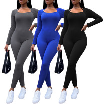 Solid color neck hanging long sleeved jumpsuit Solid color neck hanging long sleeved jumpsuit