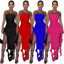 Chest wrap with split wooden ear dress on both sides