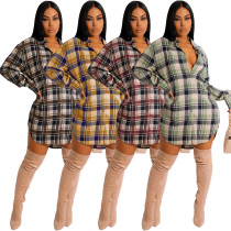 Loose classic plaid lapel shirt dress