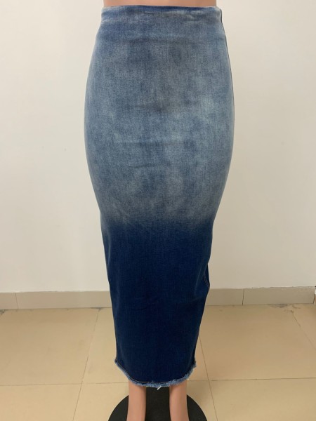Burnt floral split tassel denim skirt