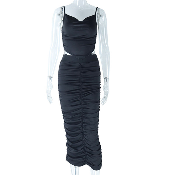 Two piece set of suspender vest top, buttocks wrapped skirt