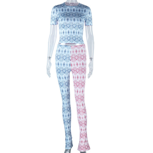 Round neck top short sleeved T-shirt long pants set