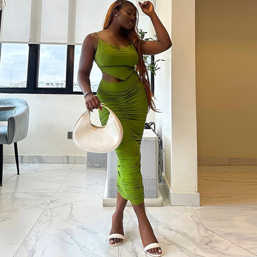 Two piece set of suspender vest top, buttocks wrapped skirt