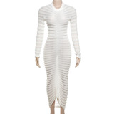 Long sleeved round neck slim fitting buttock wrap dress