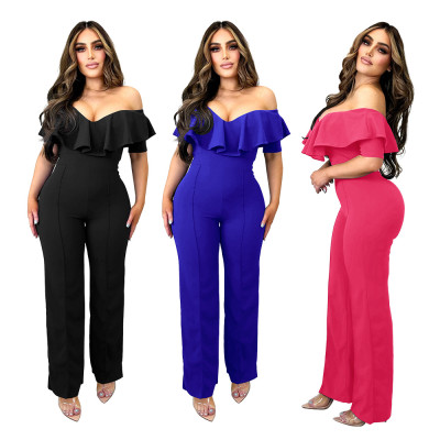 Women's V-neck ruffled sexy waist up jumpsuit