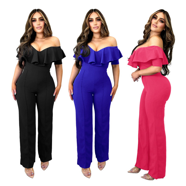 Women's V-neck ruffled sexy waist up jumpsuit