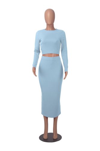 Waist Wrap Hip Half Skirt Mid length Dress Two Piece Set