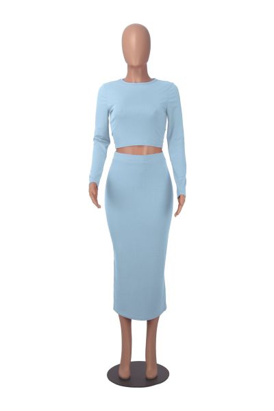 Waist Wrap Hip Half Skirt Mid length Dress Two Piece Set