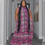 Standing collar sleeveless printed oversized women's fashion loose fitting long dress
