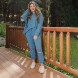 Solid color perforated round neck pullover pants for women