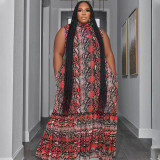Standing collar sleeveless printed oversized women's fashion loose fitting long dress