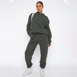 Solid color hooded long sleeved sweater and pants set