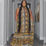 Standing collar sleeveless printed oversized women's fashion loose fitting long dress