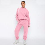 Solid color hooded long sleeved sweater and pants set