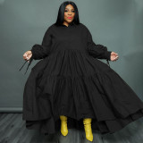 Solid color half cardigan long sleeved tie up top dress