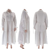 Solid color half cardigan long sleeved tie up top dress