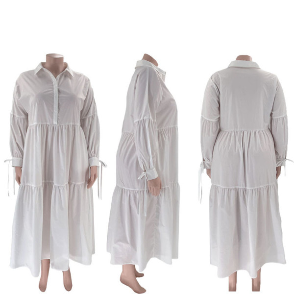 Solid color half cardigan long sleeved tie up top dress