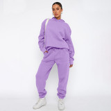 Solid color hooded long sleeved sweater and pants set