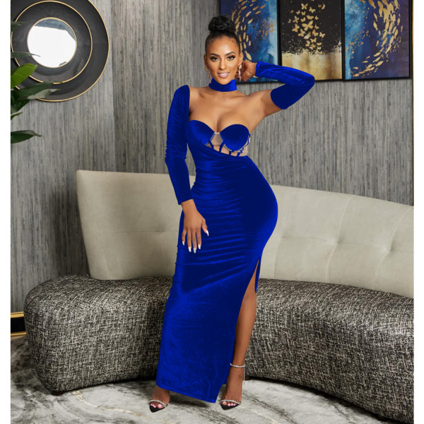 Women's solid color bra gloves dress long dress dress