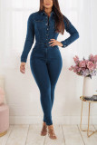 Slim fit elastic small foot wash denim jumpsuit jumpsuit