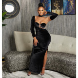 Women's solid color bra gloves dress long dress dress