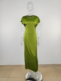 Short sleeved tight fitting short sleeved solid color high waisted long skirt