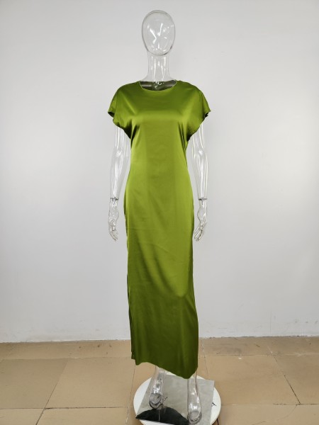 Short sleeved tight fitting short sleeved solid color high waisted long skirt