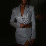 Bright Silk Top Two Piece Slim Fit Short Skirt Suit Set