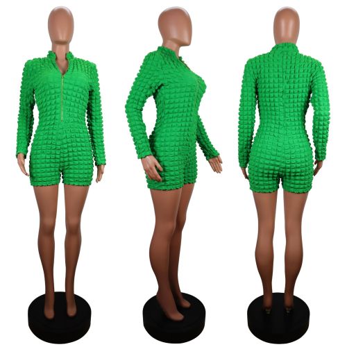 Solid knit plaid breathable V-neck jumpsuit