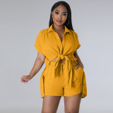 Solid color shirt short sleeved casual shorts set