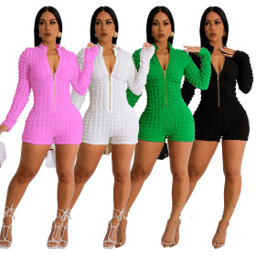 Solid knit plaid breathable V-neck jumpsuit