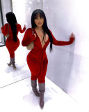 Deep V-neck waist strap jumpsuit