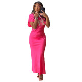 Short sleeved tight fitting short sleeved solid color high waisted long skirt